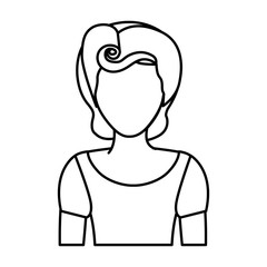 Obraz na płótnie Canvas silhouette drawing of faceless half body woman with t-shirt and pin up swirl hairstyle vector illustration