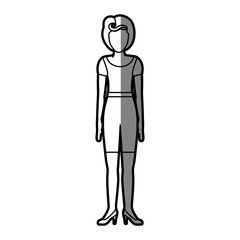 silhouette shading body faceless woman with t-shirt and shorts retro style vector illustration