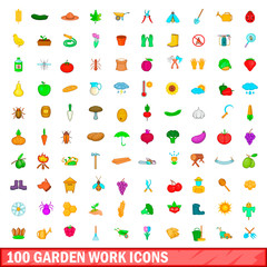 Obraz premium 100 garden work icons set, cartoon style