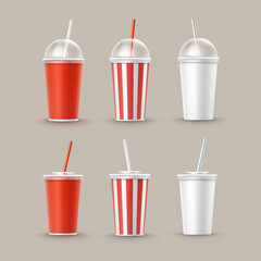 Vector Set of Paper Cups For Soft Drinks