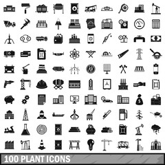 100 plant icons set, simple style 