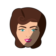 colorful shading realistic face woman with pin up swirl hairstyle vector illustration