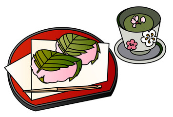桜餅と桜茶