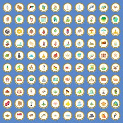 100 travel and landmarks icons set cartoon vector