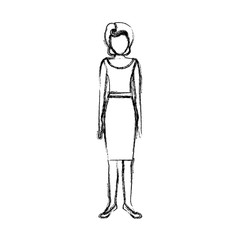 blurred sketch contour body faceless woman with blouse and skirt retro style vector illustration