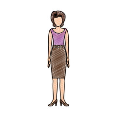 color pencil drawing of woman with blouse and skirt retro style vector illustration