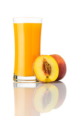 Fresh Peach Juice Drink Isolated on White Background