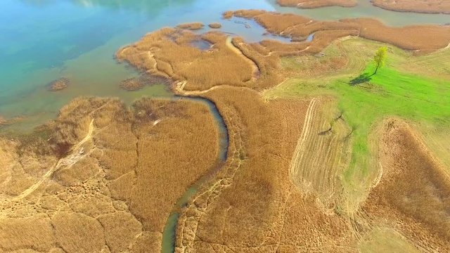 Aerial 4K - Riserva Naturale di Pian di Spagna - Trivio di Fuentes - Lombardia 