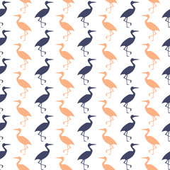 Silhouettes of storks seamless background. Are symmetrically located. Dark blue and pink colors