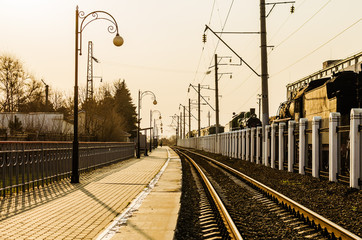 A view of railway station before sunset