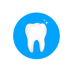 Tooth icon with shadow. Round icon, illustration. Web and mobile design element.