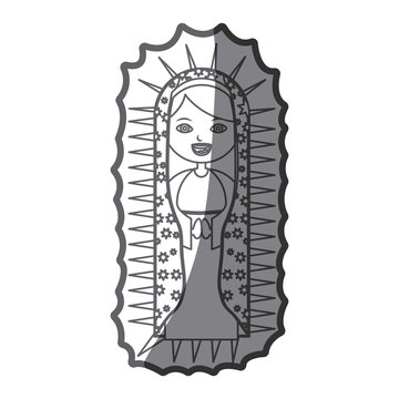 grayscale silhouette of canvas of pretty virgin of guadalupe vector illustration