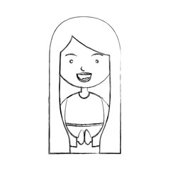 monochrome sketch contour of half body beautiful virgin with long hair vector illustration