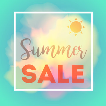 Summer sale card with frame sun and clouds