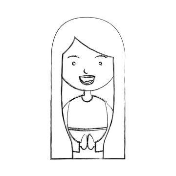 monochrome sketch contour of half body beautiful virgin with long hair vector illustration
