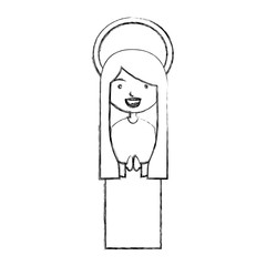 monochrome sketch contour of beautiful virgin with long hair and aura vector illustration