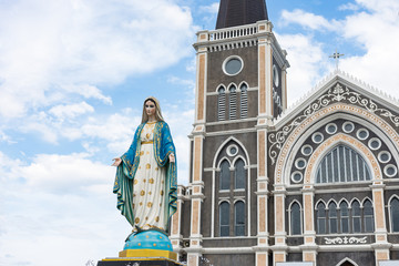 Naklejka premium The Blessed Virgin Mary in front of the Roman Catholic Diocese, public place in Chanthaburi, Thailand.