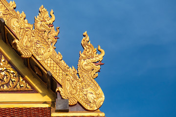 The Beautiful Texture of The King of Nagas or Serpents (Giant snake) on the top of roof in public temple.