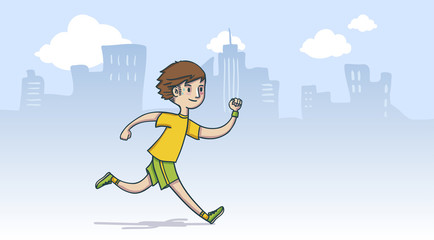 Fototapeta premium Man running in the city, hand drawn style