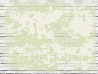 Old white brick wall with green peeling plaster. Vector vintage background.