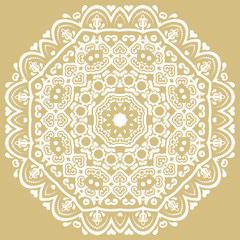 Elegant round white ornament in classic style. Abstract traditional pattern with oriental elements
