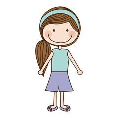 colorful caricature side ponytail hair girl with shirt and skirt vector illustration