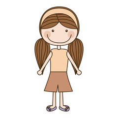 colorful caricature pigtails hair girl with shirt and skirt vector illustration