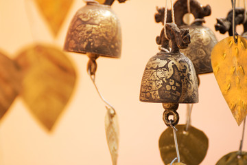 Burmese temple bells sway gently in the wind, Temple Bagan Myanmar (Burma)