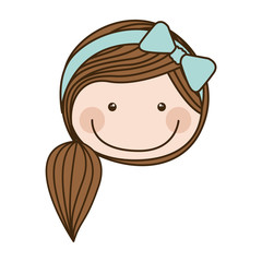 colorful caricature front face girl with side ponytail hair vector illustration