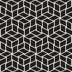 Cubic Grid Tiling Endless Stylish Texture. Abstract Geometric Background Design. Vector Seamless Black and White Pattern.