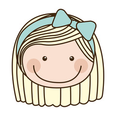 colorful caricature front face girl with blond hair vector illustration
