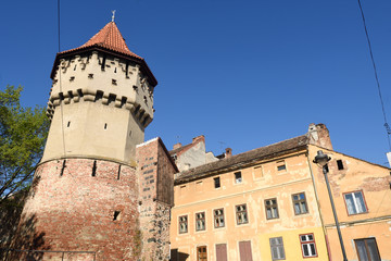 Fototapeta premium Carpenters Tower, former defensive bastion, Sibiu, Transylvania, Romania,