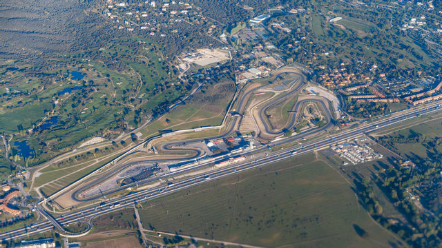 Jarama racing circuit, in madrid, Spain, seen from the window of an airplane