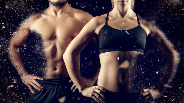 Muscular man woman fitness workout diet concept
