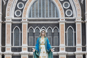 The Blessed Virgin Mary in front of the Roman Catholic Diocese, public place in Chanthaburi,  Thailand.