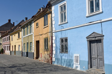 Colored houses in Sibiu, Transylvania, Romania,