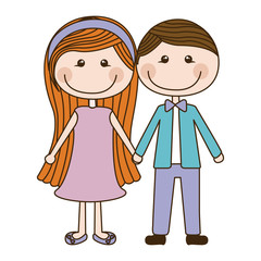 colorful caricature couple in suit formal with taken hands vector illustration