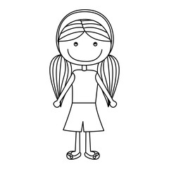 silhouette caricature girl with pigtails hairstyle vector illustration