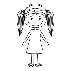silhouette caricature girl with pigtails hairstyle and skirt with blouse vector illustration