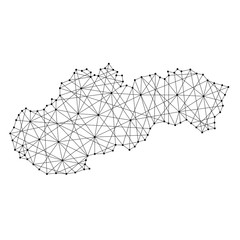 Map of Slovakia from polygonal black lines and dots of vector illustration.