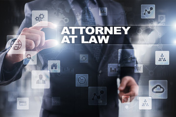 Fototapeta na wymiar Businessman selecting attorney at law on virtual screen.