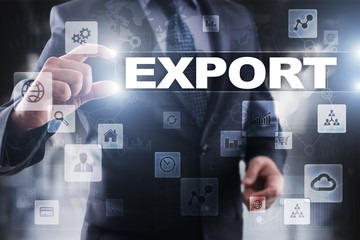 Businessman selecting export on virtual screen.