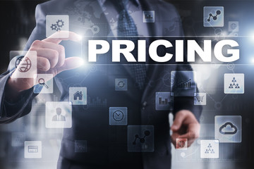 Fototapeta na wymiar Businessman selecting pricing on virtual screen.