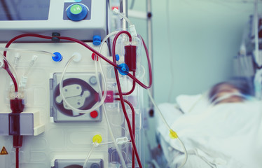 Haemodialysis machinery in work process