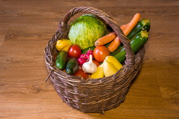 Healthy Organic Vegetables in a wooden basket