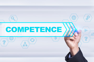 Businessman drawing on virtual screen. competence concept.