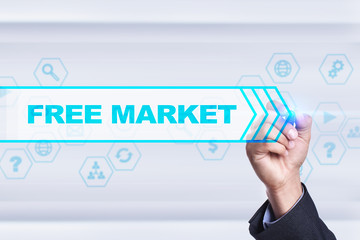 Businessman drawing on virtual screen. free market concept.