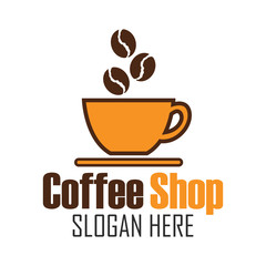 coffee shop logo, label, badge with text space for your slogan / tagline,  vector illustration.