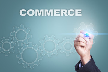 Businessman drawing on virtual screen. commerce concept