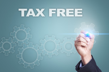 Businessman drawing on virtual screen. tax free concept